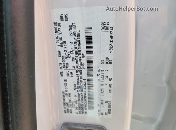 1FMCU9G99HUA26316 2017 FORD ESCAPE White ძრავის განყოფილების ხედი