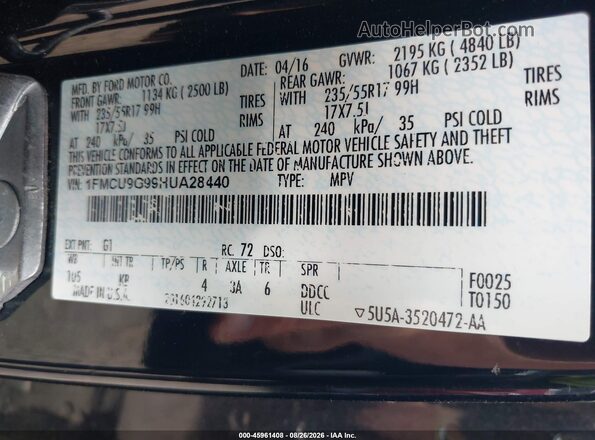 1FMCU9G99HUA28440 2017 FORD ESCAPE Black Vista del compartimento del motor