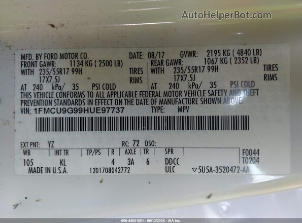 1FMCU9G99HUE97737 2017 FORD ESCAPE White Շարժիչի բաժամունքի տեսք