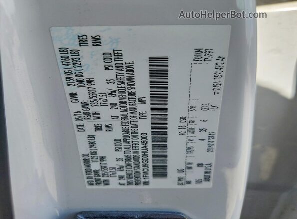 1FMCU9GD0HUA45003 2017 FORD ESCAPE White Вид наклейки з VIN-кодом