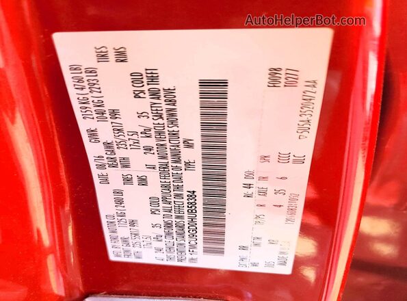 1FMCU9GD0HUB58384 2017 FORD ESCAPE Red Widok naklejki z numerem VIN