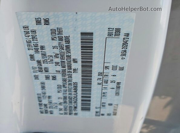 1FMCU9GD0JUA86835 2018 FORD ESCAPE White VIN sticker view