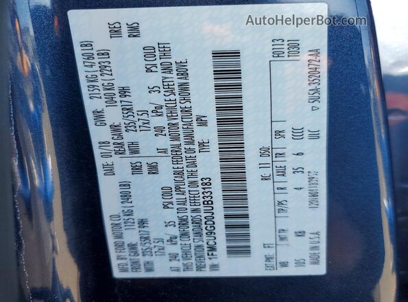 1FMCU9GD0JUB33183 2018 FORD ESCAPE Blue Շարժիչի բաժամունքի տեսք