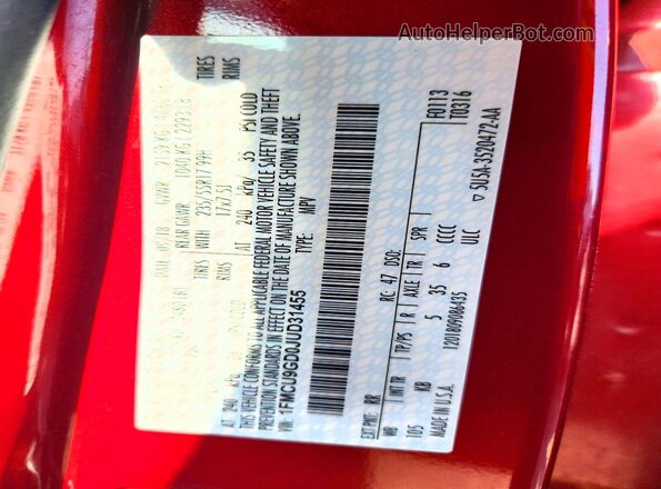 1FMCU9GD0JUD31455 2018 FORD ESCAPE Red Вид підкапотного простору