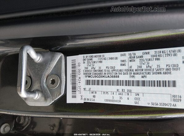 1FMCU9GD0KUA36888 2019 FORD ESCAPE Gray Vista del compartimento del motor