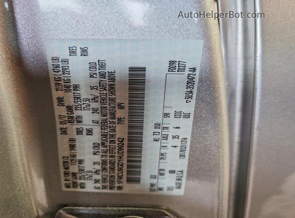 1FMCU9GD1HUD99242 2017 FORD ESCAPE Silver VIN կոդի պիտակի տեսք