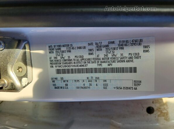 1FMCU9GD1HUE49637 2017 FORD ESCAPE Silver Շարժիչի բաժամունքի տեսք