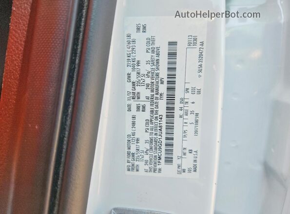 1FMCU9GD1JUA81143 2018 FORD ESCAPE White VIN կոդի պիտակի տեսք