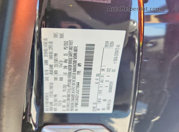 1FMCU9GD1JUC10644 2018 FORD ESCAPE Черный Вид наклейки с VIN-кодом