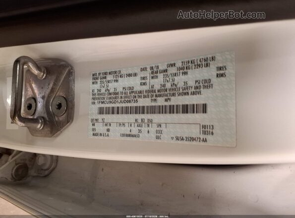 1FMCU9GD1JUD08735 2018 FORD ESCAPE Белый Вид подкапотного пространства