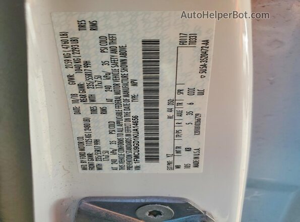 1FMCU9GD1KUA14656 2019 FORD ESCAPE White VIN կոդի պիտակի տեսք