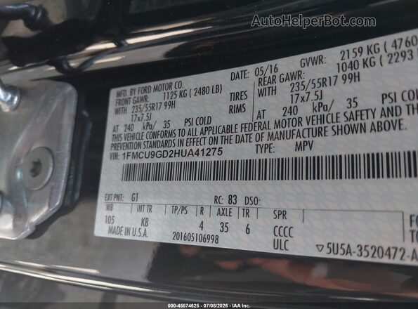 1FMCU9GD2HUA41275 2017 FORD ESCAPE Black Вид підкапотного простору