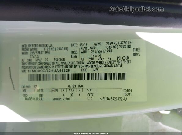 1FMCU9GD2HUA41325 2017 FORD ESCAPE White ძრავის განყოფილების ხედი
