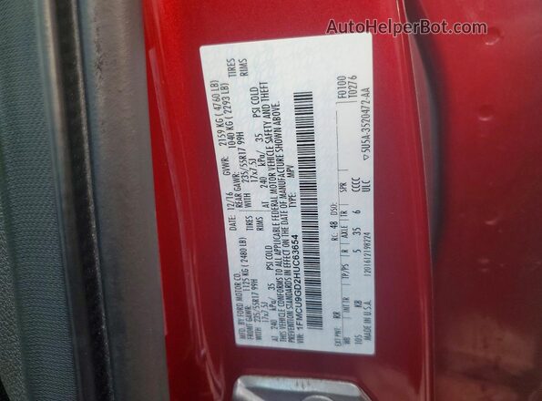 1FMCU9GD2HUC63654 2017 FORD ESCAPE Красный Вид наклейки с VIN-кодом