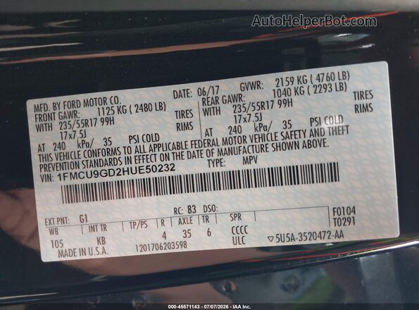 1FMCU9GD2HUE50232 2017 FORD ESCAPE Black Vista del compartimento del motor