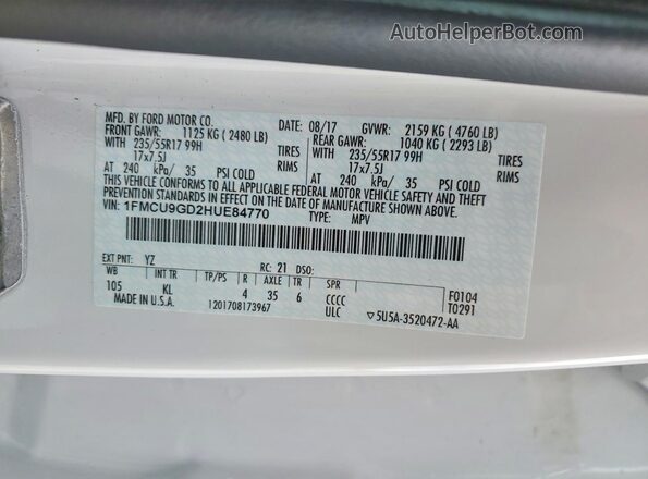 1FMCU9GD2HUE84770 2017 FORD ESCAPE Белый 