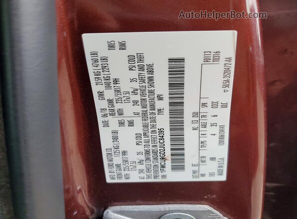 1FMCU9GD2JUC84395 2018 FORD ESCAPE Red VIN კოდის სტიკერის ხედი