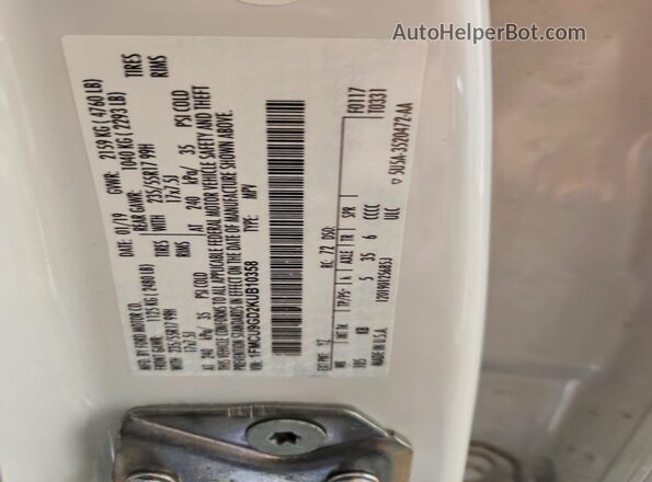 1FMCU9GD2KUB10358 2019 FORD ESCAPE White Widok naklejki z numerem VIN