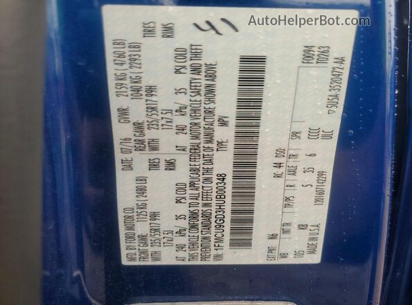 1FMCU9GD3HUB00348 2017 FORD ESCAPE Blue ძრავის განყოფილების ხედი