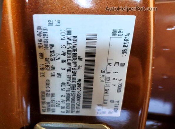 1FMCU9GD3HUB48576 2017 FORD ESCAPE Orange Vista de la etiqueta del VIN