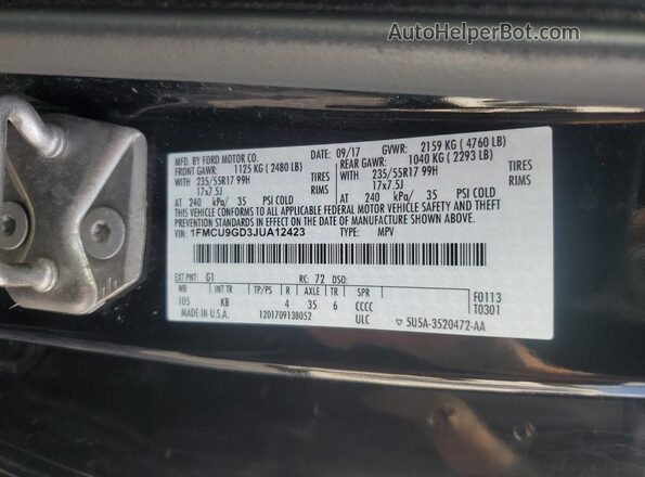 1FMCU9GD3JUA12423 2018 FORD ESCAPE Black VIN կոդի պիտակի տեսք