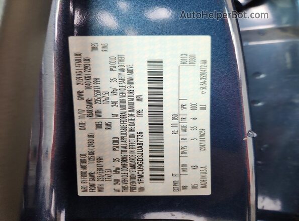 1FMCU9GD3JUA87736 2018 FORD ESCAPE Blue Vista del compartimento del motor