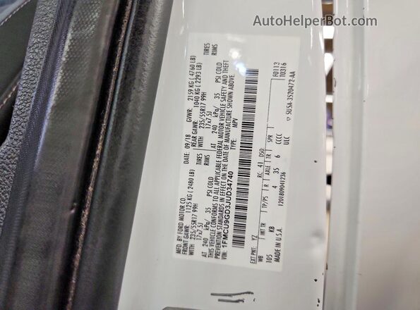 1FMCU9GD3JUD34740 2018 FORD ESCAPE White VIN sticker view