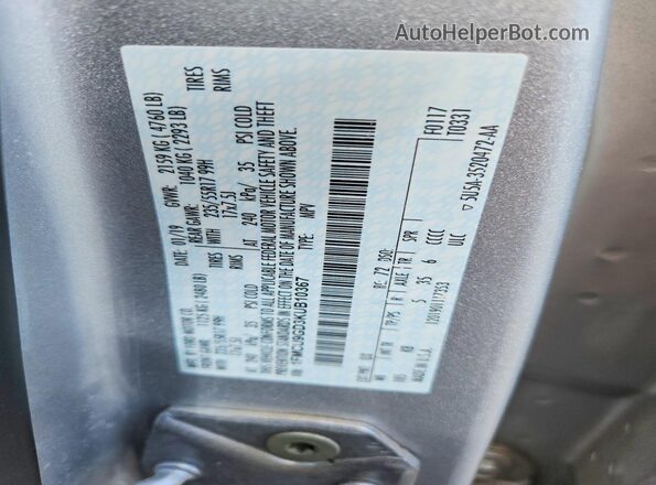 1FMCU9GD3KUB10367 2019 FORD ESCAPE Silver VIN კოდის სტიკერის ხედი