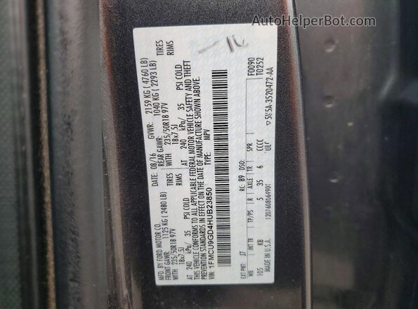 1FMCU9GD4HUB23850 2017 FORD ESCAPE Серый Вид наклейки с VIN-кодом