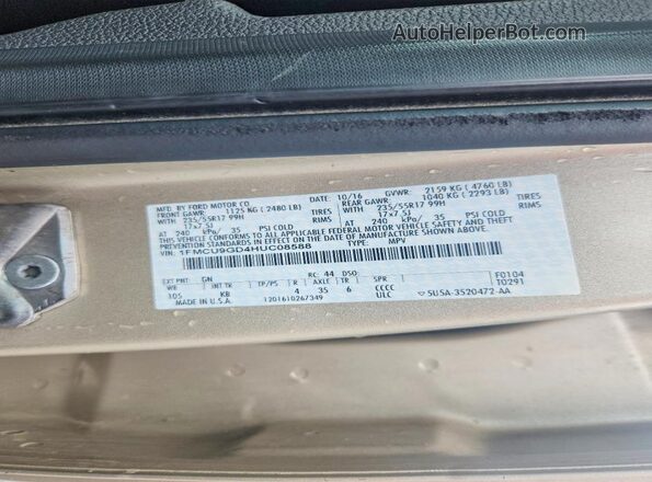 1FMCU9GD4HUC08588 2017 FORD ESCAPE Beige VIN կոդի պիտակի տեսք
