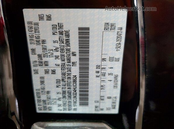 1FMCU9GD4HUC08624 2017 FORD ESCAPE Black Widok naklejki z numerem VIN