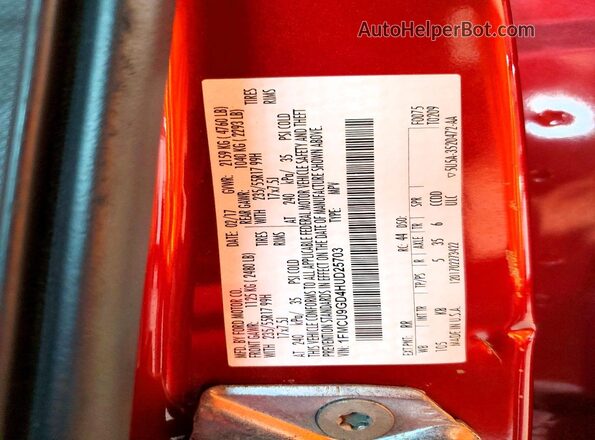 1FMCU9GD4HUD25703 2017 FORD ESCAPE Red Vista de la etiqueta del VIN