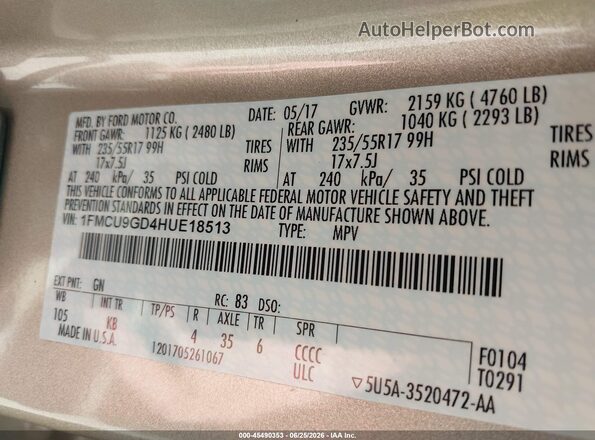 1FMCU9GD4HUE18513 2017 FORD ESCAPE Gold Engine compartment view