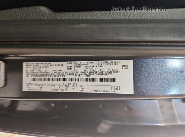 1FMCU9GD4JUB43196 2018 FORD ESCAPE Gray Vista de la etiqueta del VIN