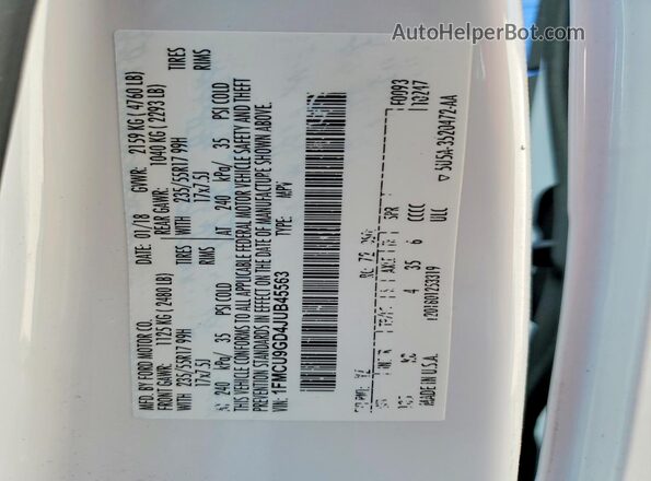 1FMCU9GD4JUB45563 2018 FORD ESCAPE White VIN կոդի պիտակի տեսք