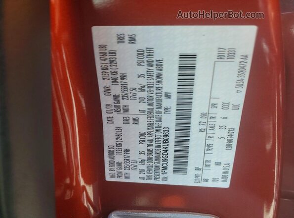 1FMCU9GD4KUB09633 2019 FORD ESCAPE Orange Vista interior de 360 grados