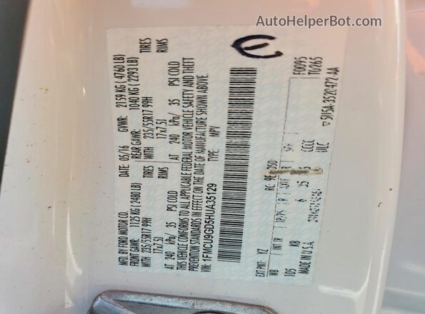1FMCU9GD5HUA35129 2017 FORD ESCAPE White VIN sticker view