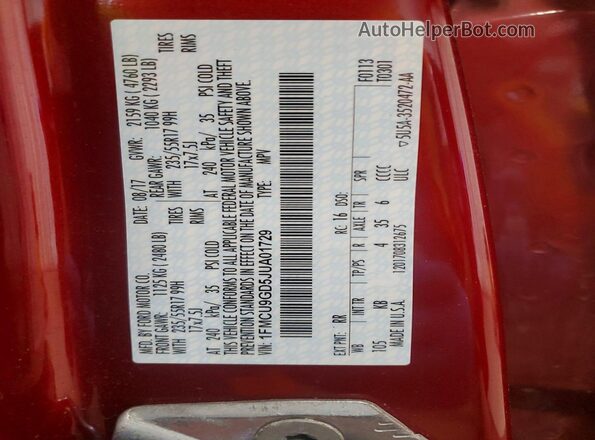 1FMCU9GD5JUA01729 2018 FORD ESCAPE Burgundy სალონის 360-გრადუსიანი ხედი