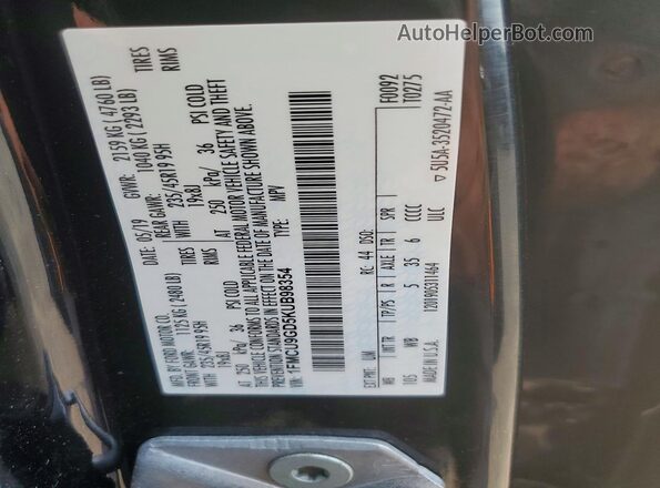 1FMCU9GD5KUB98354 2019 FORD ESCAPE Черный Панорамный вид салона 360°