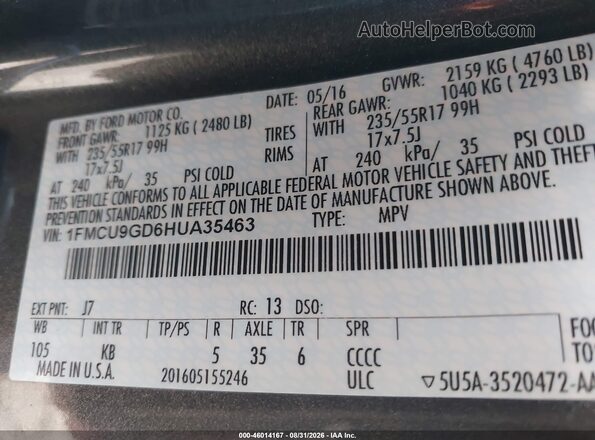 1FMCU9GD6HUA35463 2017 FORD ESCAPE Gray Вид підкапотного простору