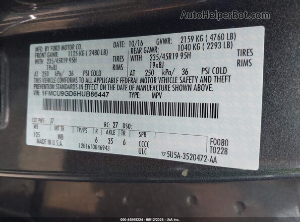 1FMCU9GD6HUB86447 2017 FORD ESCAPE Gray Engine compartment view