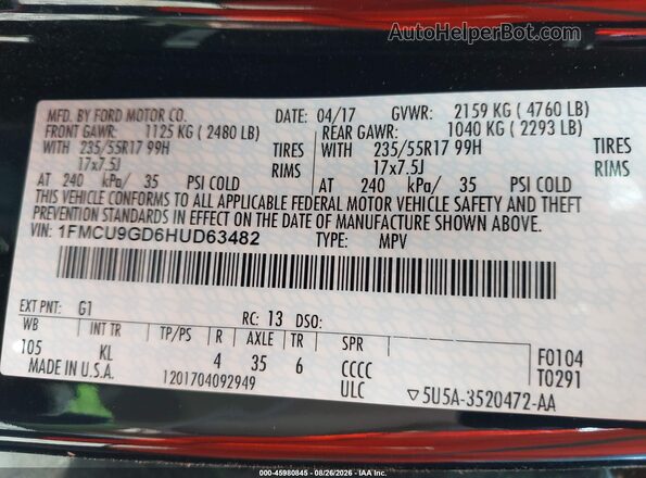 1FMCU9GD6HUD63482 2017 FORD ESCAPE Black Engine compartment view