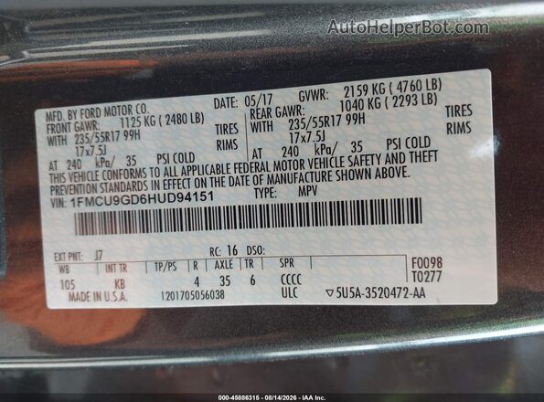1FMCU9GD6HUD94151 2017 FORD ESCAPE Gray Вид підкапотного простору