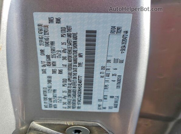 1FMCU9GD6HUE49777 2017 FORD ESCAPE Серебряный Вид наклейки с VIN-кодом