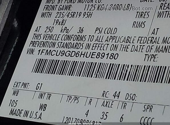 1FMCU9GD6HUE89180 2017 FORD ESCAPE Black Widok komory silnika