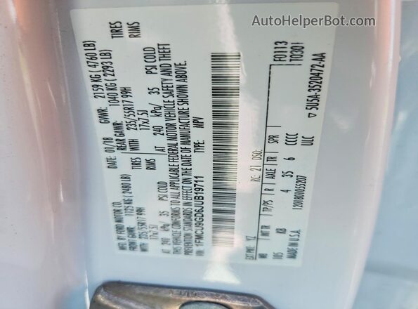 1FMCU9GD6JUB19711 2018 FORD ESCAPE White VIN sticker view