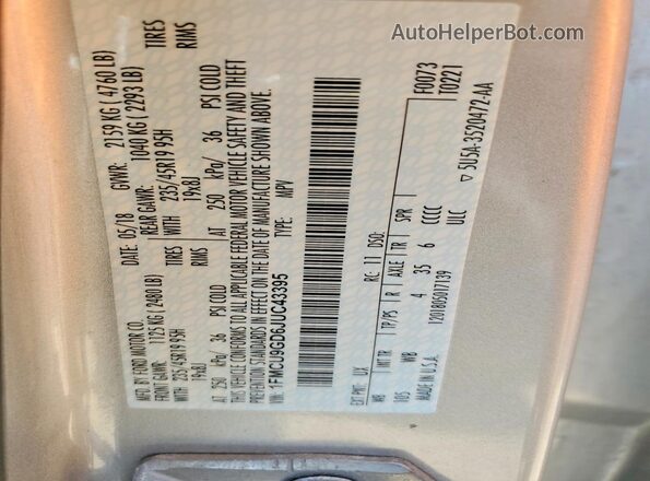 1FMCU9GD6JUC43395 2018 FORD ESCAPE Gray Панорамний вид салону 360°