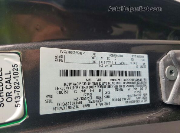 1FMCU9GD6KUB23680 2019 FORD ESCAPE Gray Սալոնի 360 աստիճան տեսք
