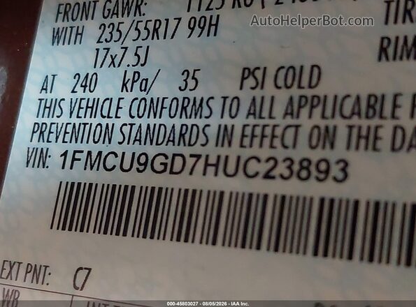 1FMCU9GD7HUC23893 2017 FORD ESCAPE Brown Вид підкапотного простору