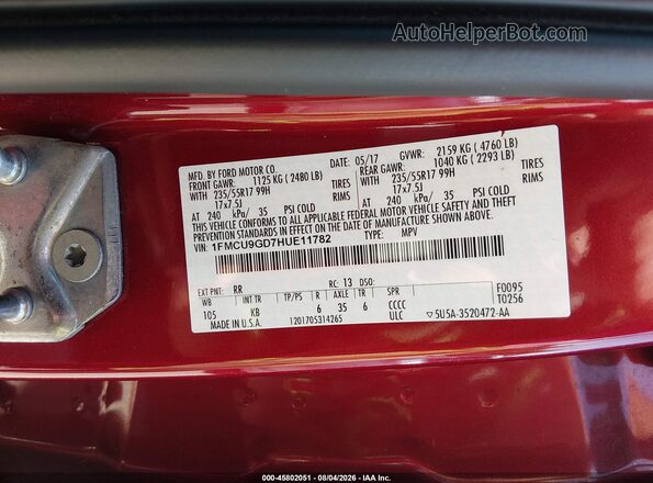 1FMCU9GD7HUE11782 2017 FORD ESCAPE Red Engine compartment view